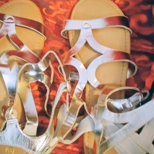 Silver Strappy Flat Sandals